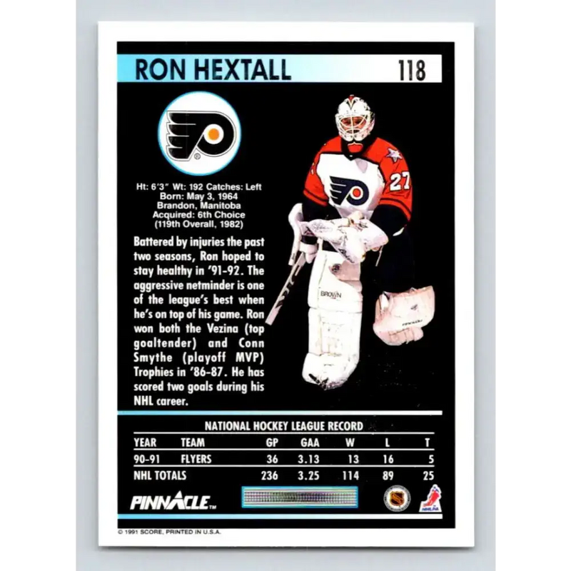 1991-92 Pinnacle #118 Ron Hextall NM-MT Philadelphia Flyers Hockey Card - Hockey Card Single