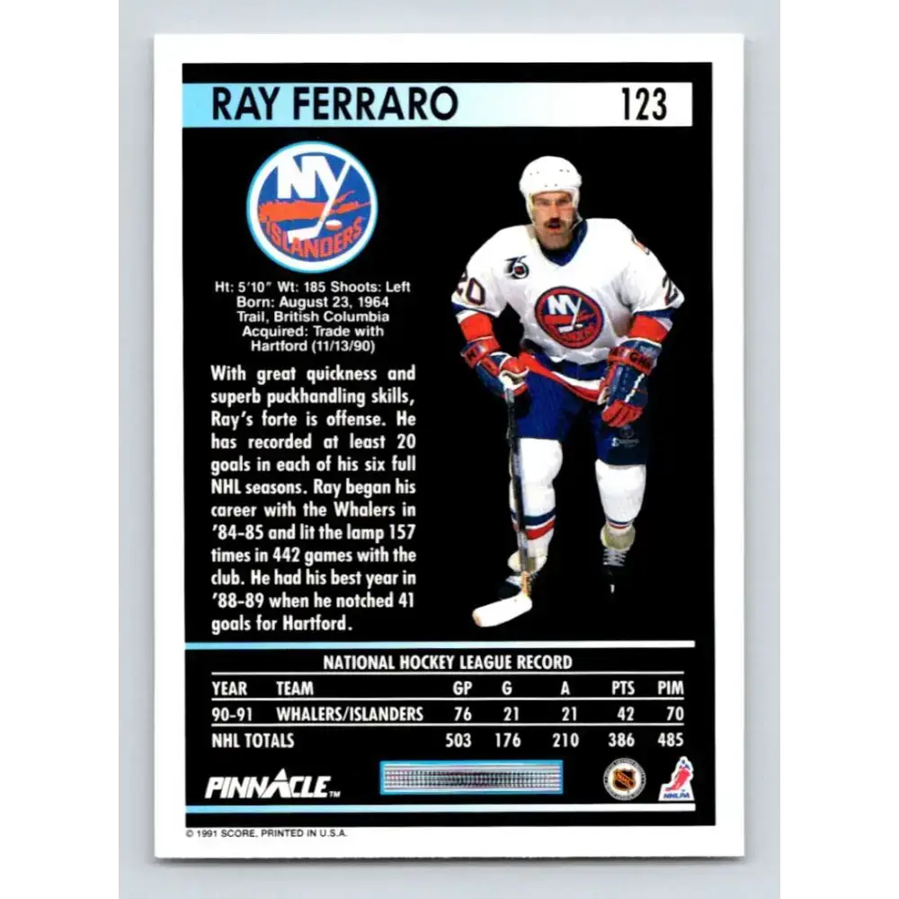 1991-92 Pinnacle #123 Ray Ferraro NM-MT New York Islanders Hockey Card - Hockey Card Single