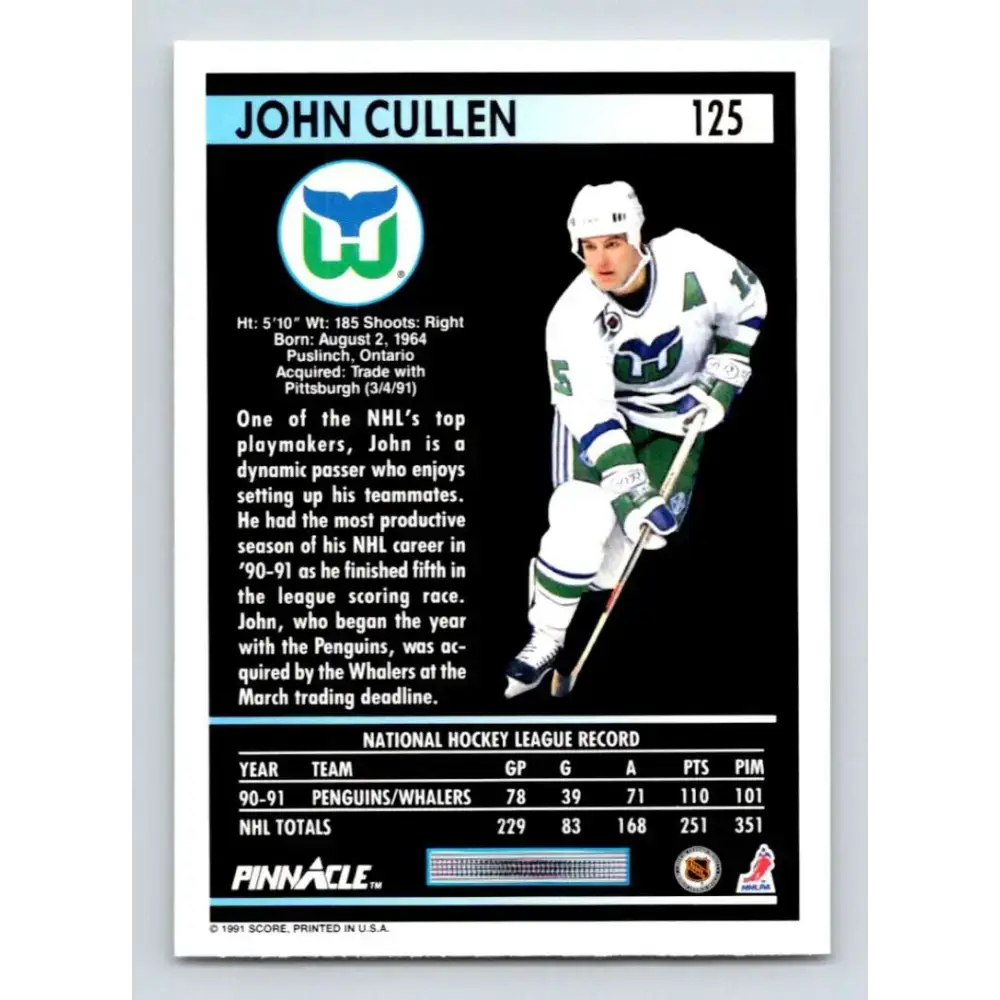 1991-92 Pinnacle #125 John Cullen NM-MT Hartford Whalers Hockey Card - Hockey Card Single