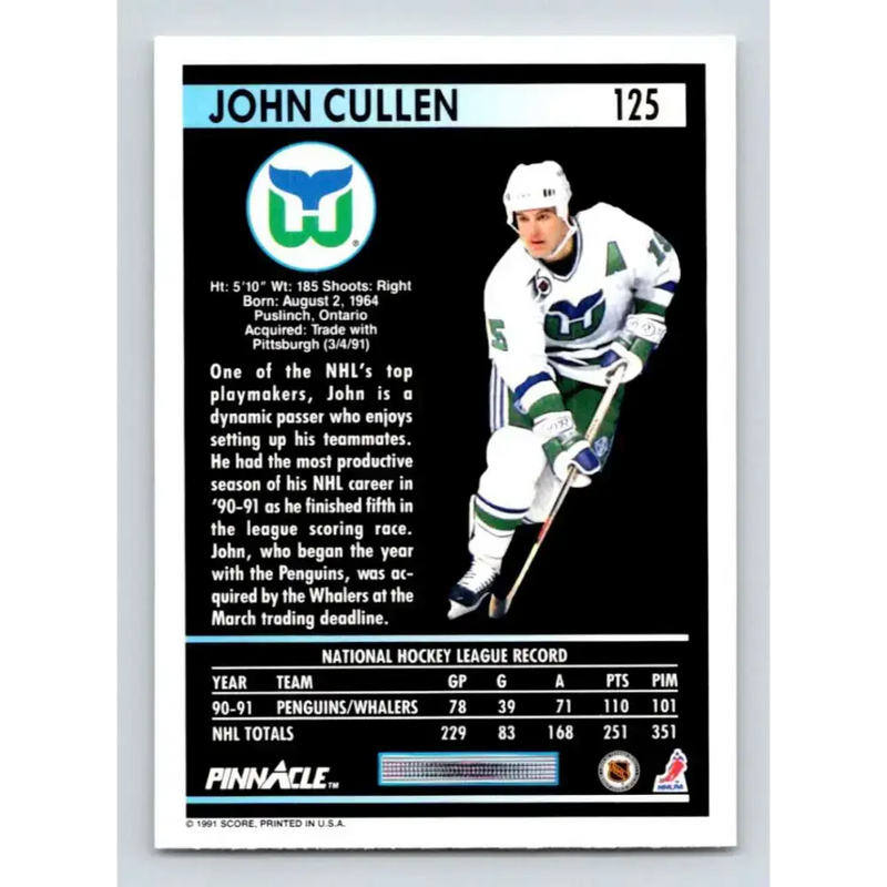 1991-92 Pinnacle #125 John Cullen NM-MT Hartford Whalers Hockey Card - Hockey Card Single