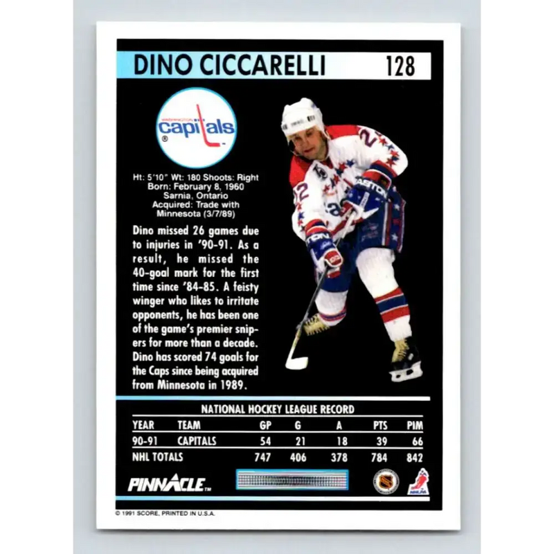 1991-92 Pinnacle #128 Dino Ciccarelli NM-MT Washington Capitals Hockey Card - Hockey Card Single