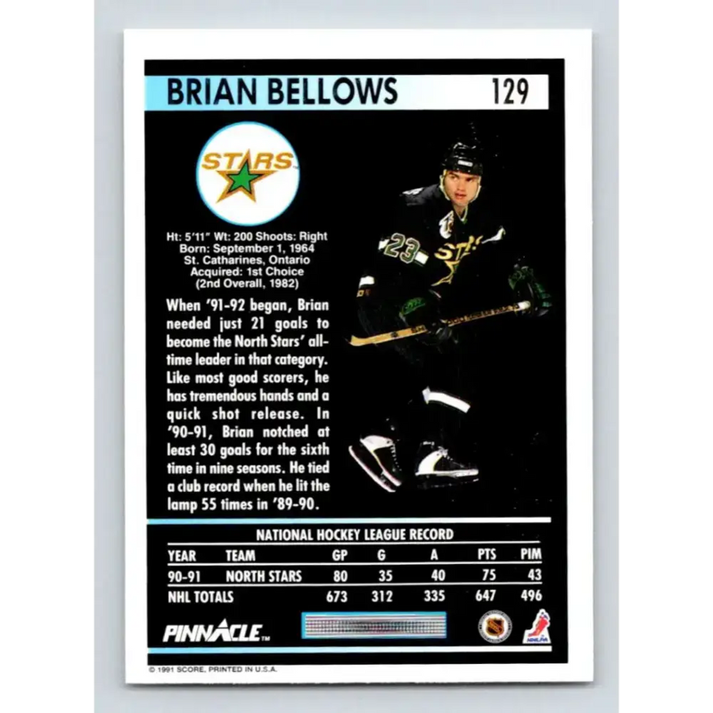 1991-92 Pinnacle #129 Brian Bellows NM-MT Minnesota North Stars Hockey Card - Hockey Card Single