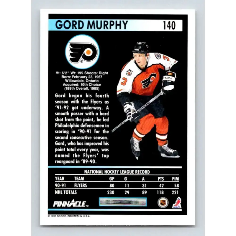 1991-92 Pinnacle #140 Gord Murphy NM-MT Philadelphia Flyers Hockey Card - Hockey Card Single