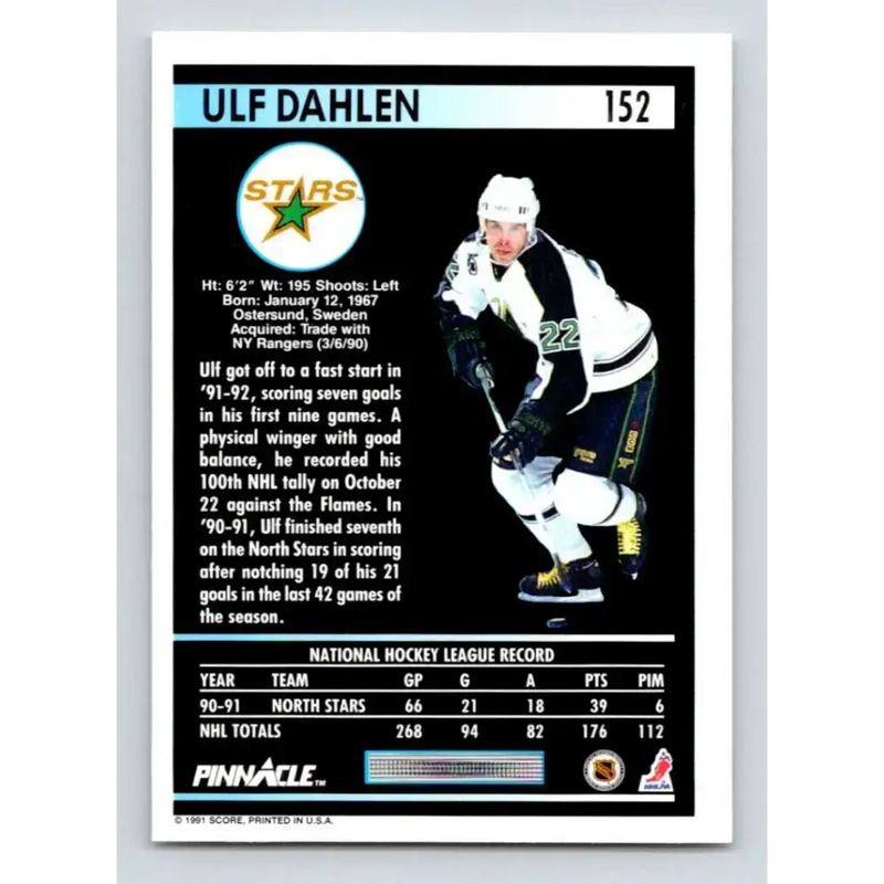 1991-92 Pinnacle #152 Ulf Dahlen NM-MT Minnesota North Stars Hockey Card - Hockey Card Single