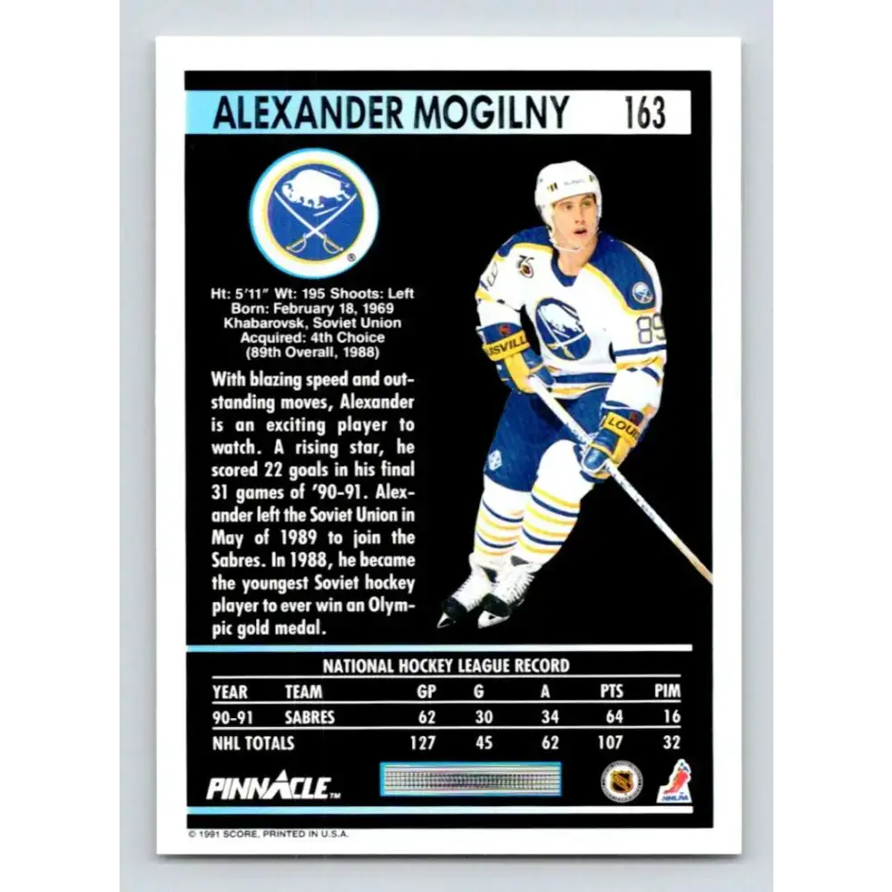 1991-92 Pinnacle #163 Alexander Mogilny NM-MT Buffalo Sabres Hockey Card - Hockey Card Single