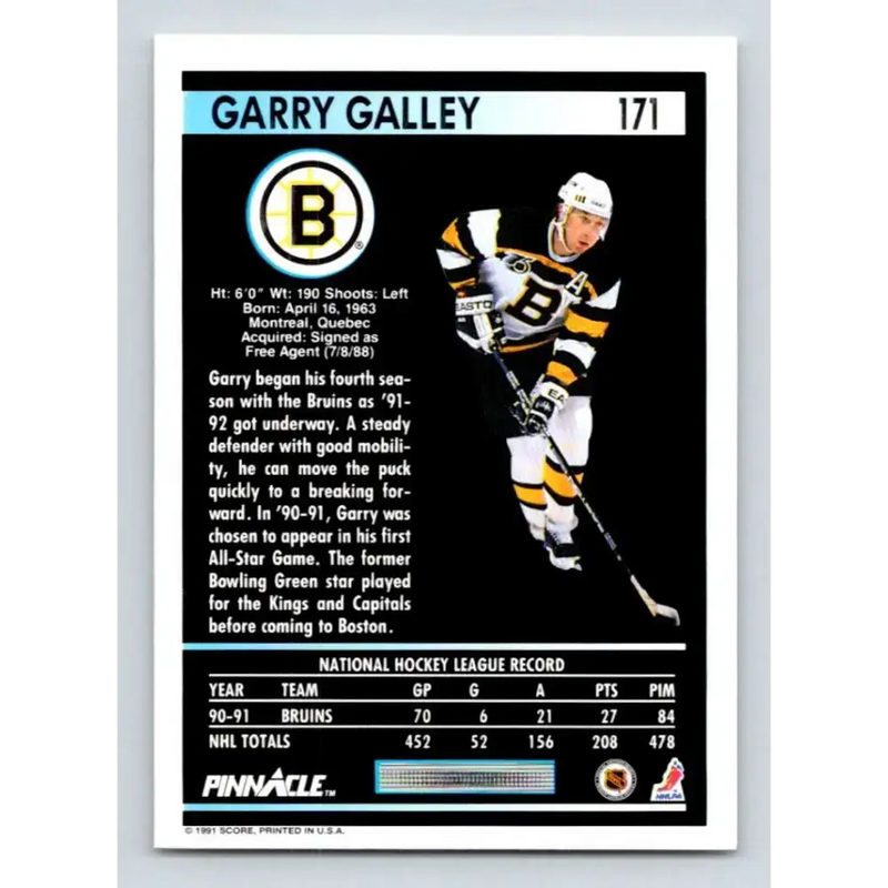 1991-92 Pinnacle #171 Garry Galley NM-MT Boston Bruins Hockey Card - Hockey Card Single