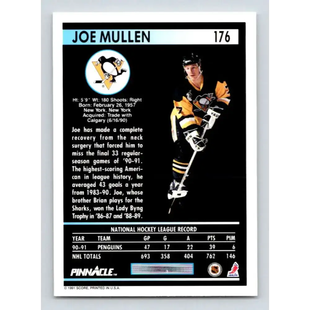1991-92 Pinnacle #176 Joe Mullen NM-MT Pittsburgh Penguins Hockey Card - Hockey Card Single