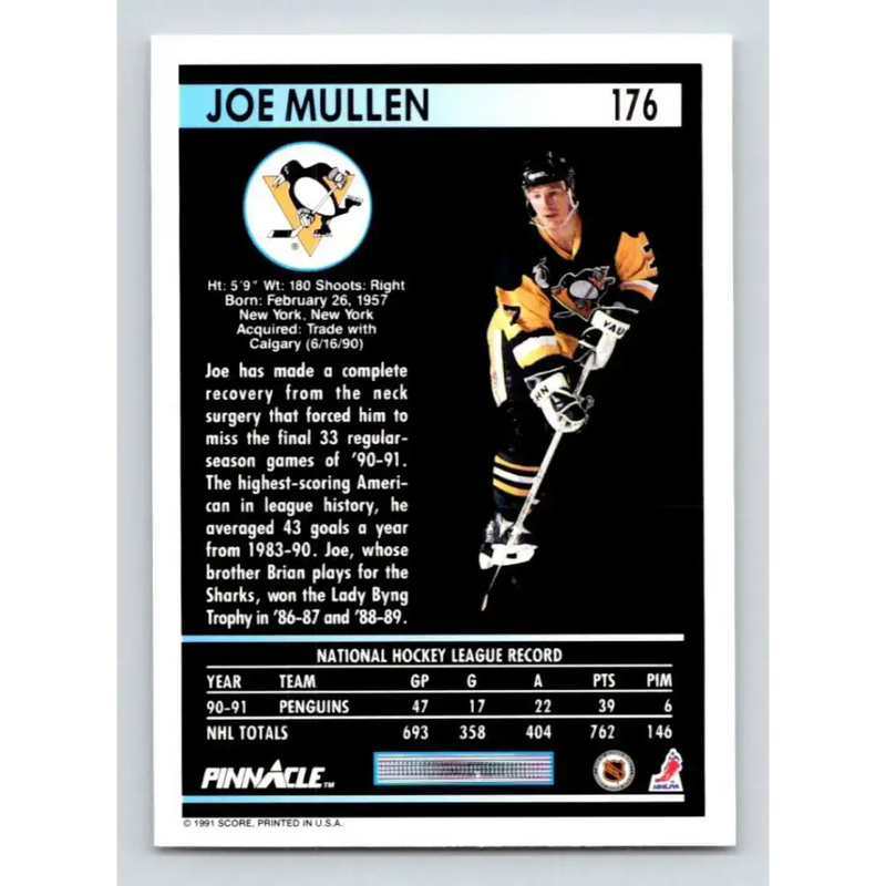 1991-92 Pinnacle #176 Joe Mullen NM-MT Pittsburgh Penguins Hockey Card - Hockey Card Single