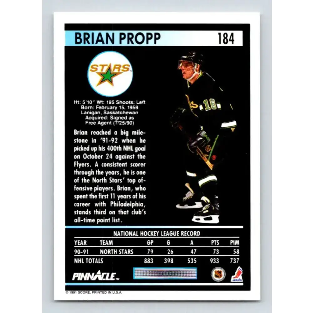 1991-92 Pinnacle #184 Brian Propp NM-MT Minnesota North Stars Hockey Card - Hockey Card Single
