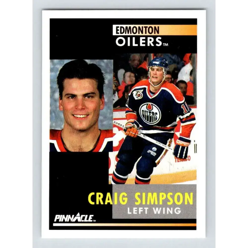 1991-92 Pinnacle #196 Craig Simpson NM-MT Edmonton Oilers Hockey Card - Hockey Card Single
