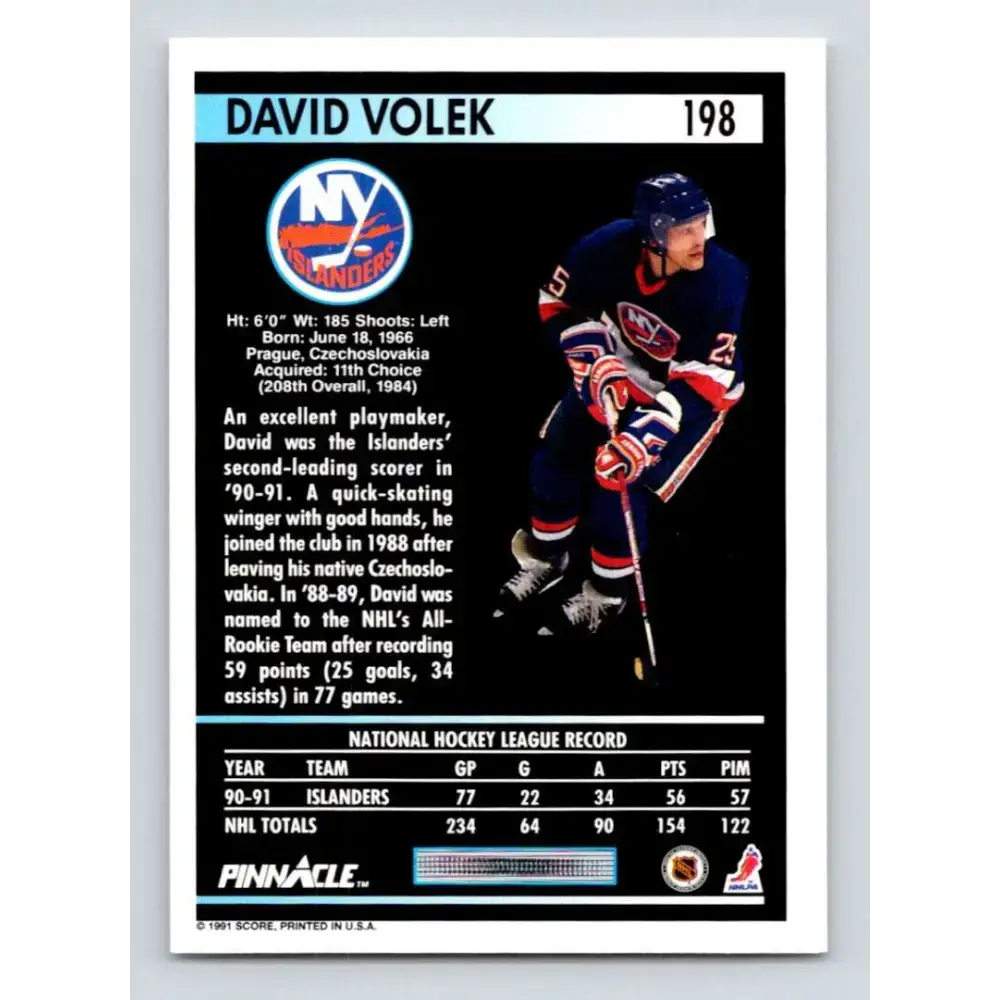1991-92 Pinnacle #198 David Volek NM-MT New York Islanders Hockey Card - Hockey Card Single