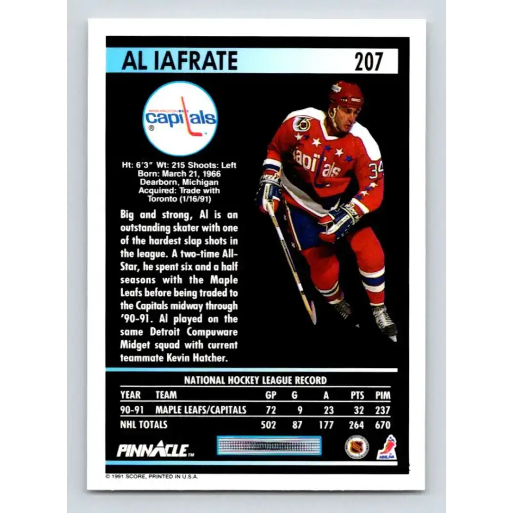 1991-92 Pinnacle #207 Al Iafrate NM-MT Washington Capitals Hockey Card - Hockey Card Single
