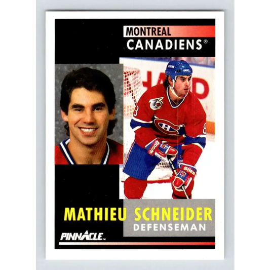 1991-92 Pinnacle #209 Mathieu Schneider NM-MT Montreal Canadiens Hockey Card - Hockey Card Single