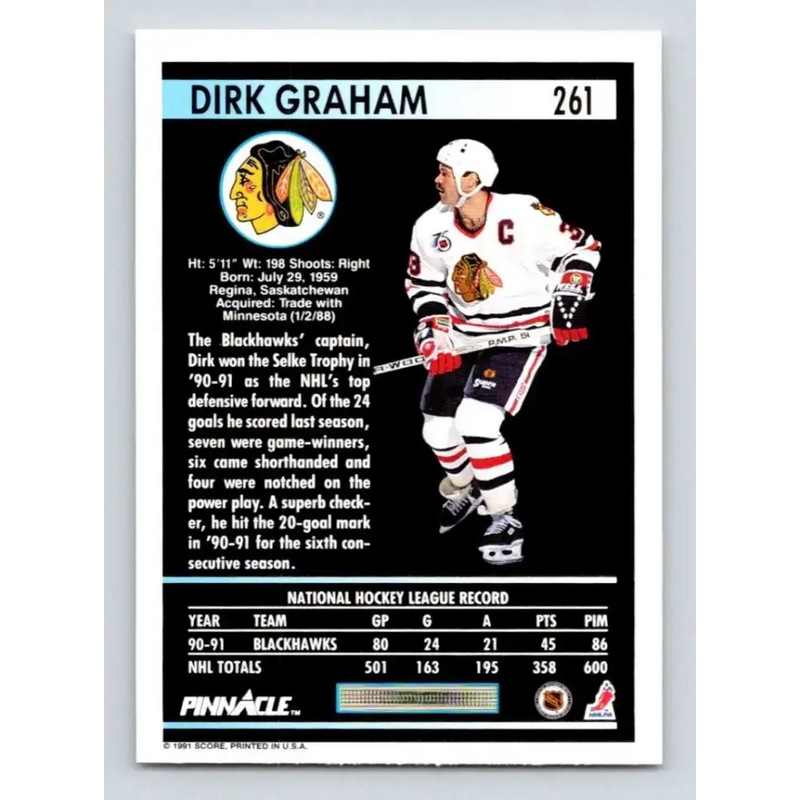 1991-92 Pinnacle #261 Dirk Graham NM-MT Chicago Blackhawks Hockey Card - Hockey Card Single