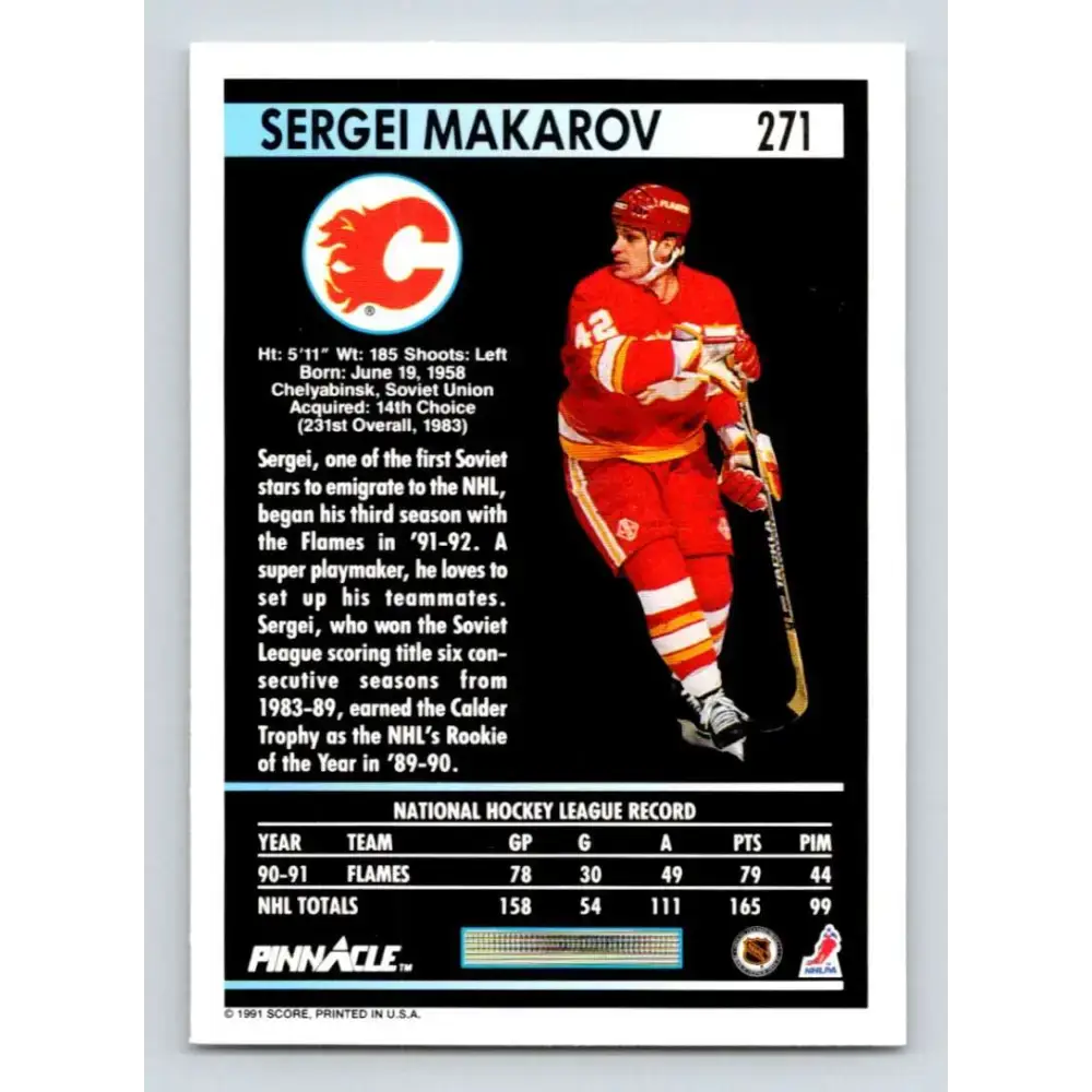 1991-92 Pinnacle #271 Sergei Makarov NM-MT Calgary Flames Hockey Card - Hockey Card Single