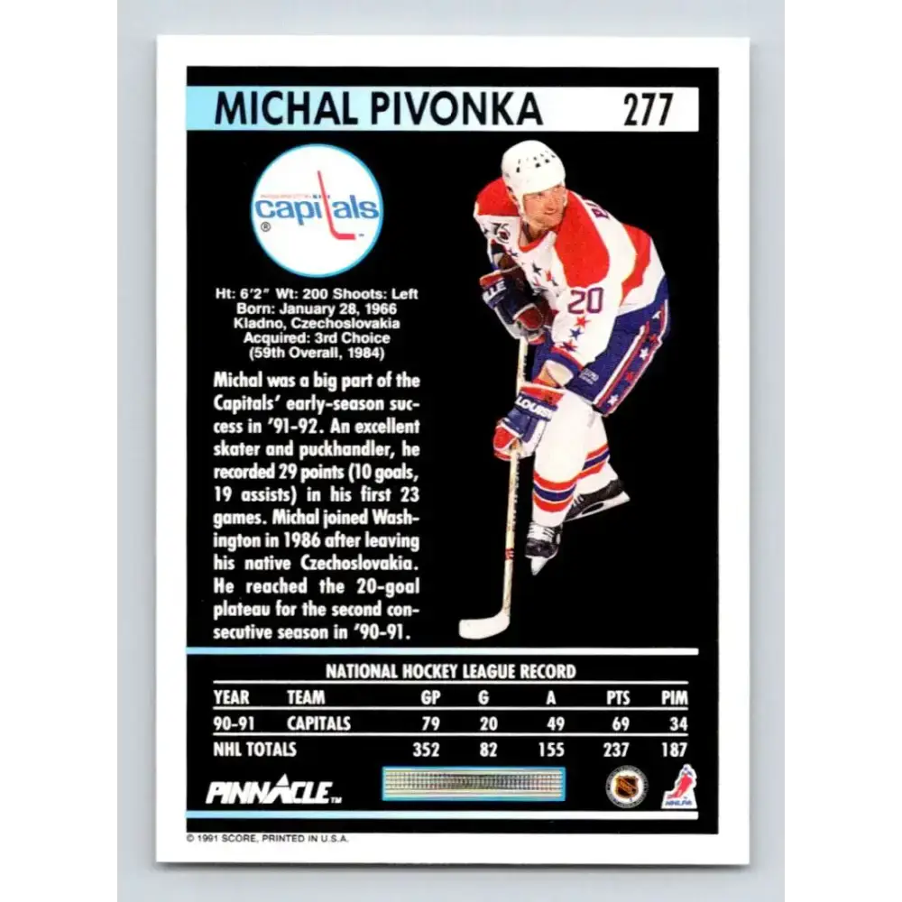 1991-92 Pinnacle #277 Michal Pivonka NM-MT Washington Capitals Hockey Card - Hockey Card Single