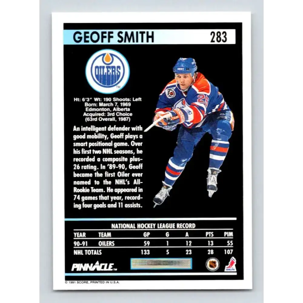 1991-92 Pinnacle #283 Geoff Smith NM-MT Edmonton Oilers Hockey Card - Hockey Card Single