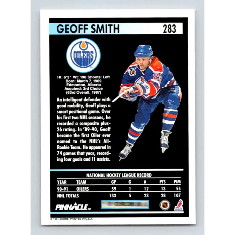 1991-92 Pinnacle #283 Geoff Smith NM-MT Edmonton Oilers Hockey Card - Hockey Card Single
