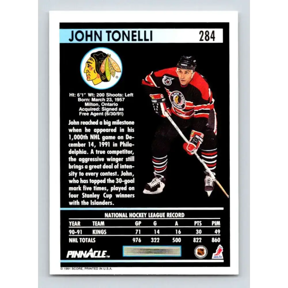 1991-92 Pinnacle #284 John Tonelli NM-MT Chicago Blackhawks Hockey Card - Hockey Card Single