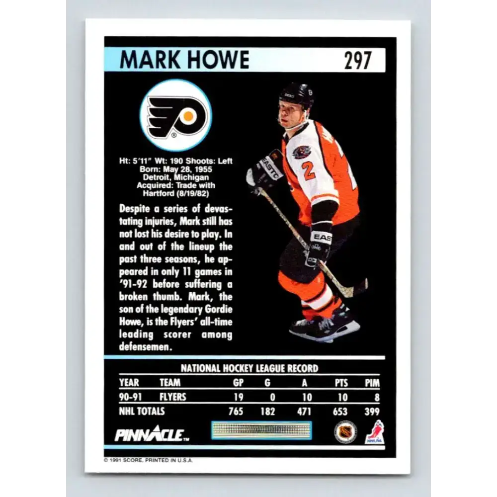 1991-92 Pinnacle #297 Mark Howe NM-MT Philadelphia Flyers Hockey Card - Hockey Card Single