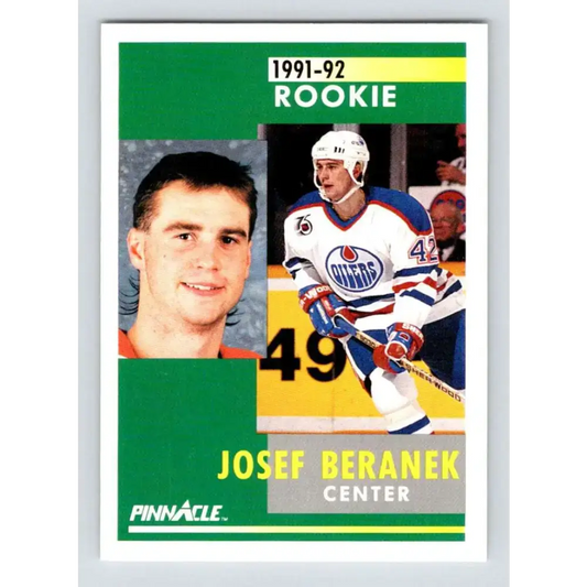 1991-92 Pinnacle #303 Josef Beranek NM-MT RC Rookie Edmonton Oilers Hockey Card - Hockey Card Single