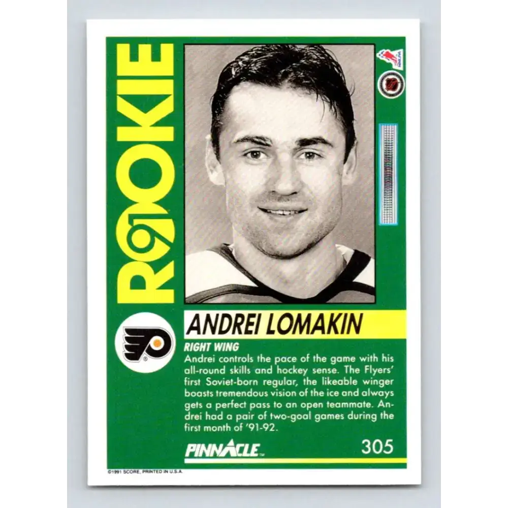 1991-92 Pinnacle #305 Andrei Lomakin NM-MT Philadelphia Flyers Hockey Card - Hockey Card Single