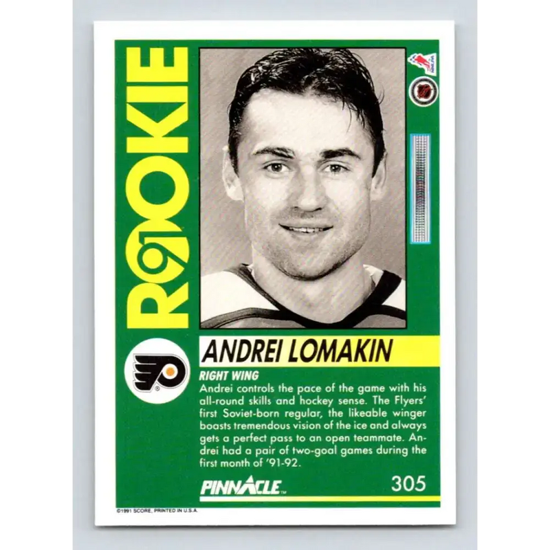 1991-92 Pinnacle #305 Andrei Lomakin NM-MT Philadelphia Flyers Hockey Card - Hockey Card Single