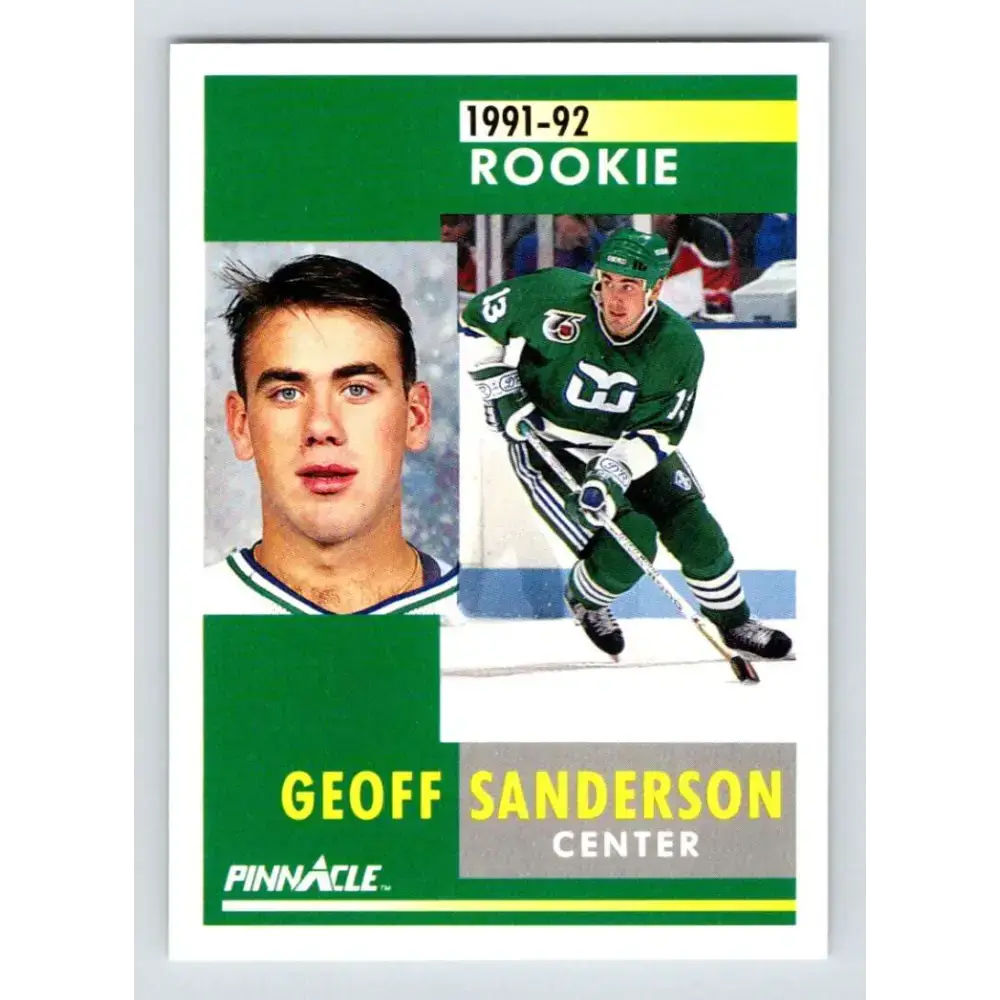 1991-92 Pinnacle #309 Geoff Sanderson NM-MT RC Rookie Hartford Whalers Hockey Card - Hockey Card Single