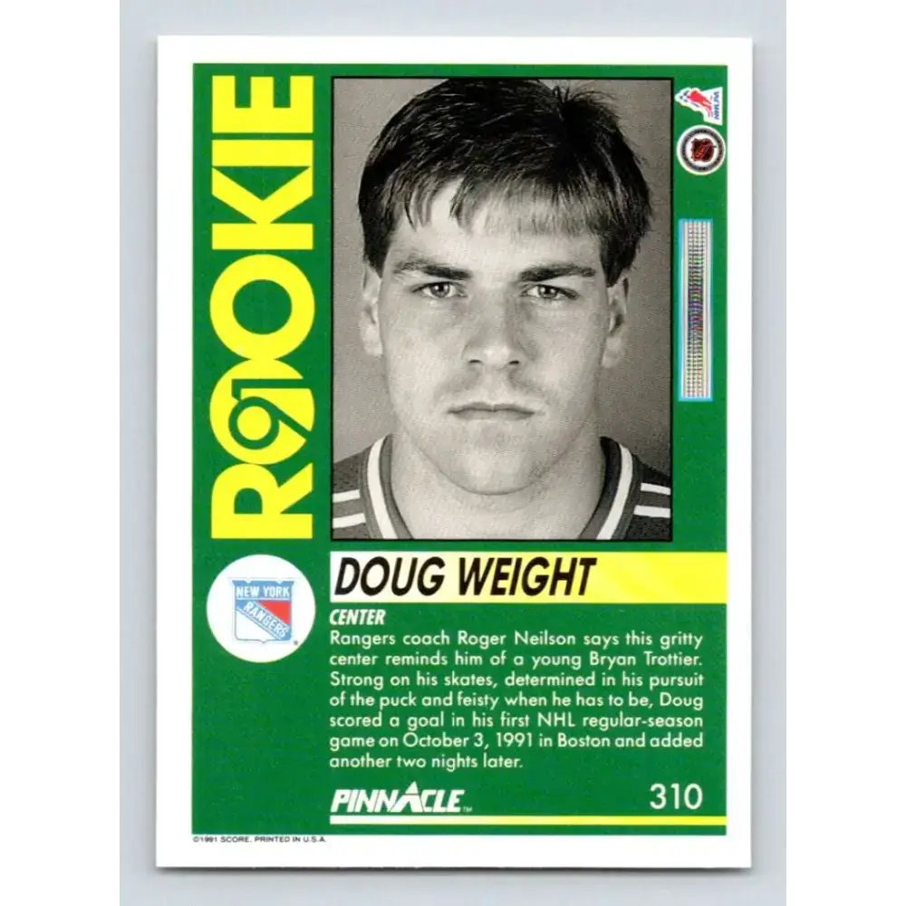 1991-92 Pinnacle #310 Doug Weight NM-MT RC Rookie New York Rangers Hockey Card - Hockey Card Single
