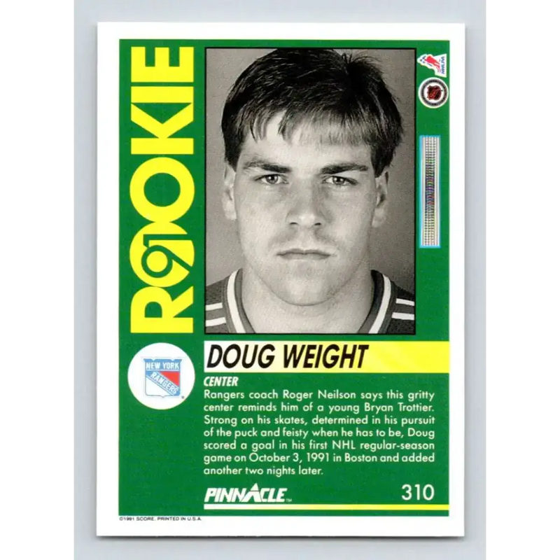 1991-92 Pinnacle #310 Doug Weight NM-MT RC Rookie New York Rangers Hockey Card - Hockey Card Single