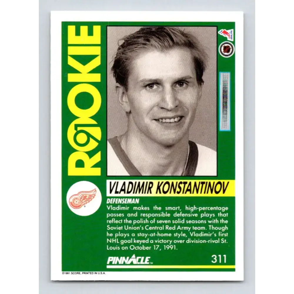 1991-92 Pinnacle #311 Vladimir Konstantinov NM-MT RC Rookie Detroit Red Wings Hockey Card - Hockey Card Single