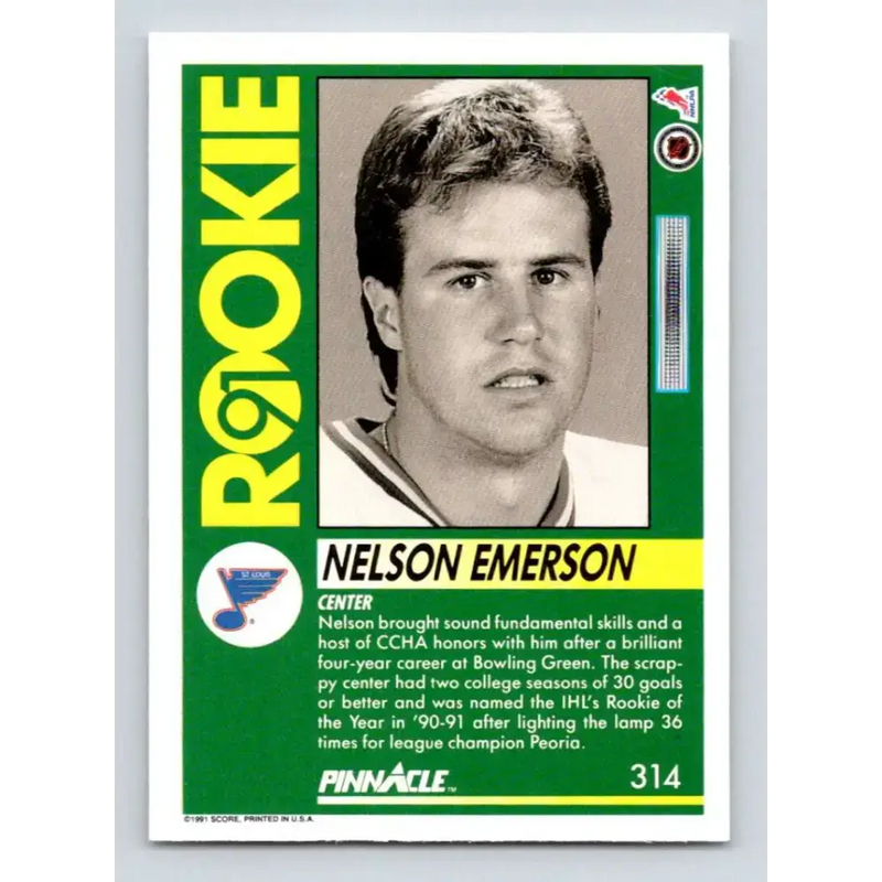 1991-92 Pinnacle #314 Nelson Emerson NM-MT St. Louis Blues Hockey Card - Hockey Card Single