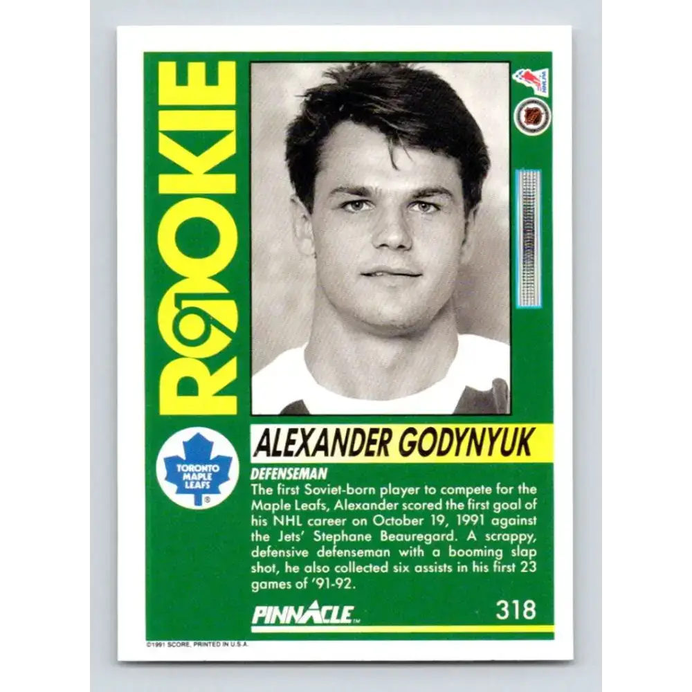 1991-92 Pinnacle #318 Alexander Godynyuk NM-MT Toronto Maple Leafs Hockey Card - Hockey Card Single