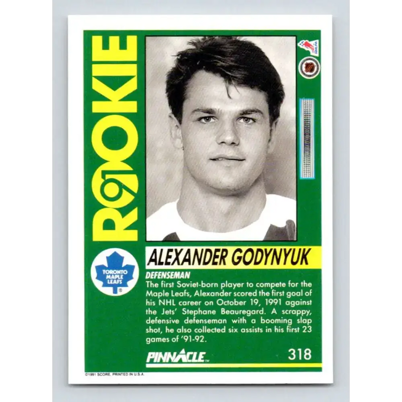 1991-92 Pinnacle #318 Alexander Godynyuk NM-MT Toronto Maple Leafs Hockey Card - Hockey Card Single