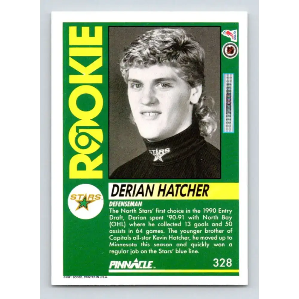 1991-92 Pinnacle #328 Derian Hatcher NM-MT Minnesota North Stars Hockey Card - Hockey Card Single