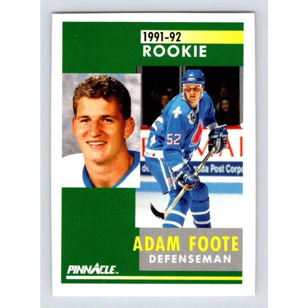 1991-92 Pinnacle #337 Adam Foote NM-MT RC Rookie Quebec Nordiques Hockey Card - Hockey Card Single