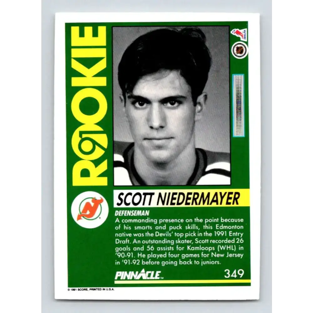1991-92 Pinnacle #349 Scott Neidermayer NM-MT New Jersey Devils Hockey Card - Hockey Card Single