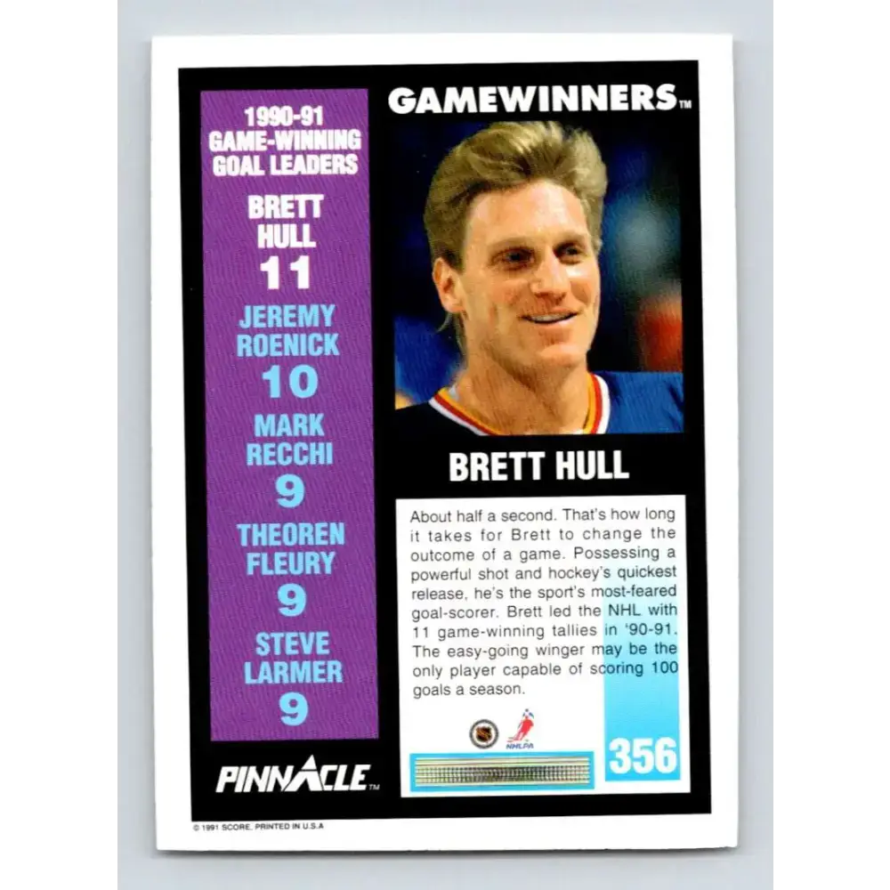 1991-92 Pinnacle #356 Brett Hull NM-MT St. Louis Blues Hockey Card - Hockey Card Single