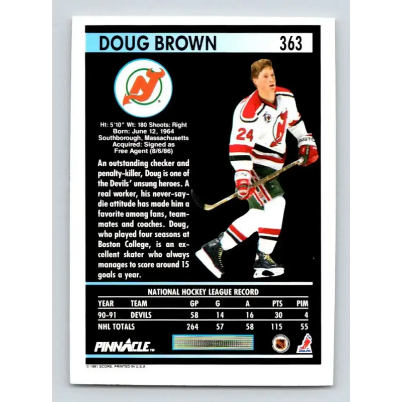 1991-92 Pinnacle #363 Doug Brown NM-MT New Jersey Devils Hockey Card - Hockey Card Single