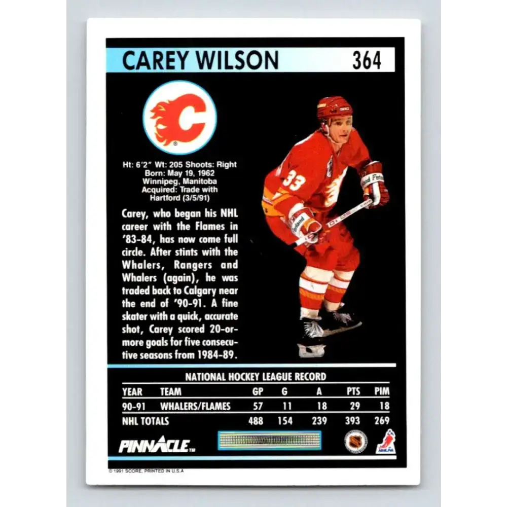 1991-92 Pinnacle #364 Carey Wilson NM-MT Calgary Flames Hockey Card - Hockey Card Single