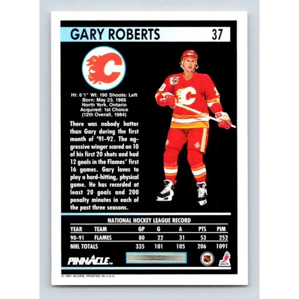 1991-92 Pinnacle #37 Gary Roberts NM-MT Calgary Flames Hockey Card - Hockey Card Single