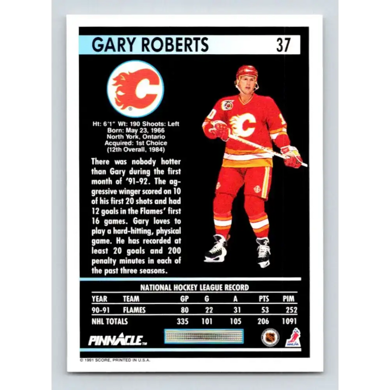 1991-92 Pinnacle #37 Gary Roberts NM-MT Calgary Flames Hockey Card - Hockey Card Single