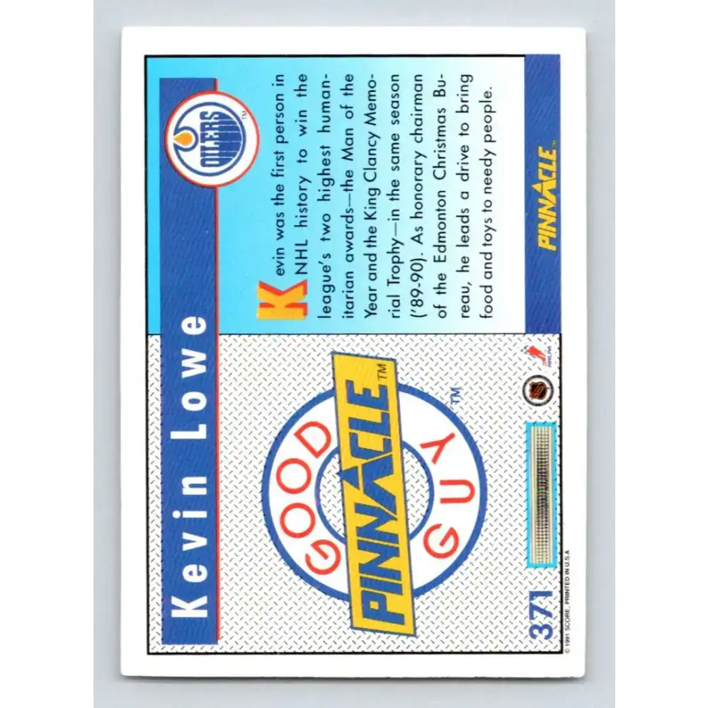 1991-92 Pinnacle #371 Kevin Lowe GG NM-MT Edmonton Oilers Hockey Card - Hockey Card Single