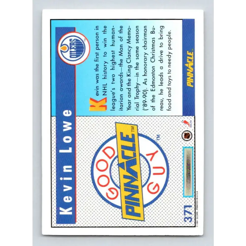1991-92 Pinnacle #371 Kevin Lowe GG NM-MT Edmonton Oilers Hockey Card - Hockey Card Single