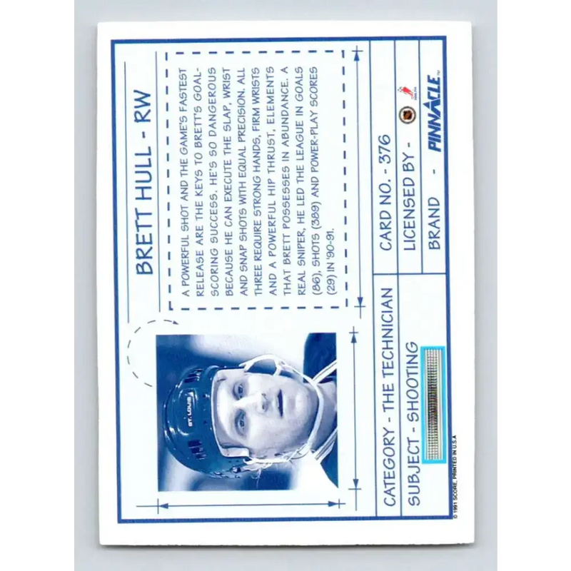 1991-92 Pinnacle #376 Brett Hull TECH NM-MT St. Louis Blues Hockey Card - Hockey Card Single