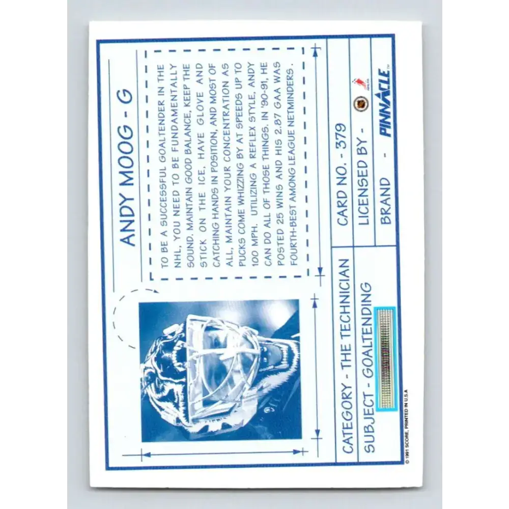 1991-92 Pinnacle #379 Andy Moog TECH NM-MT Boston Bruins Hockey Card - Hockey Card Single
