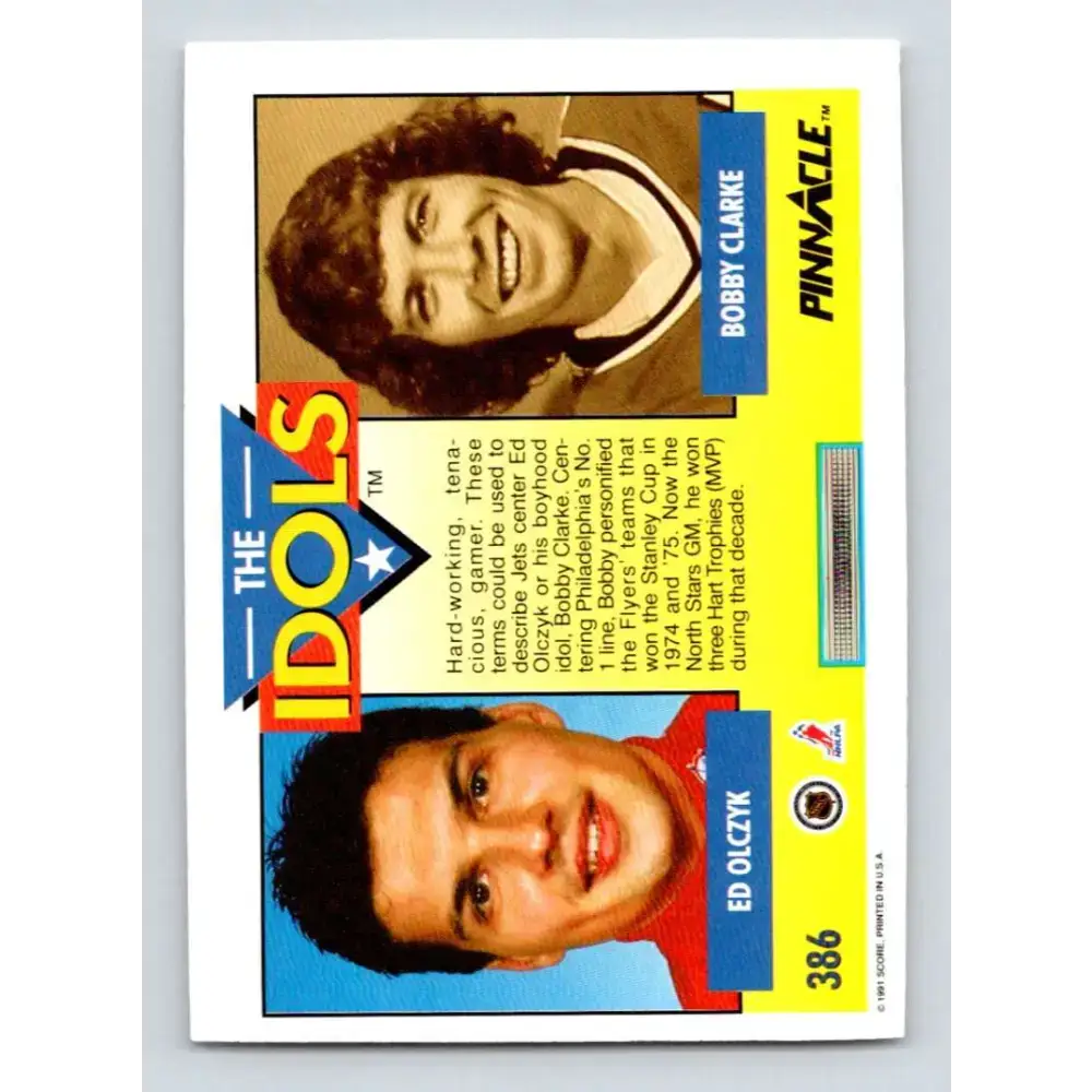 1991-92 Pinnacle #386 Ed Olczyk/Bobby Clarke NM-MT Winnipeg Jets Hockey Card - Hockey Card Single