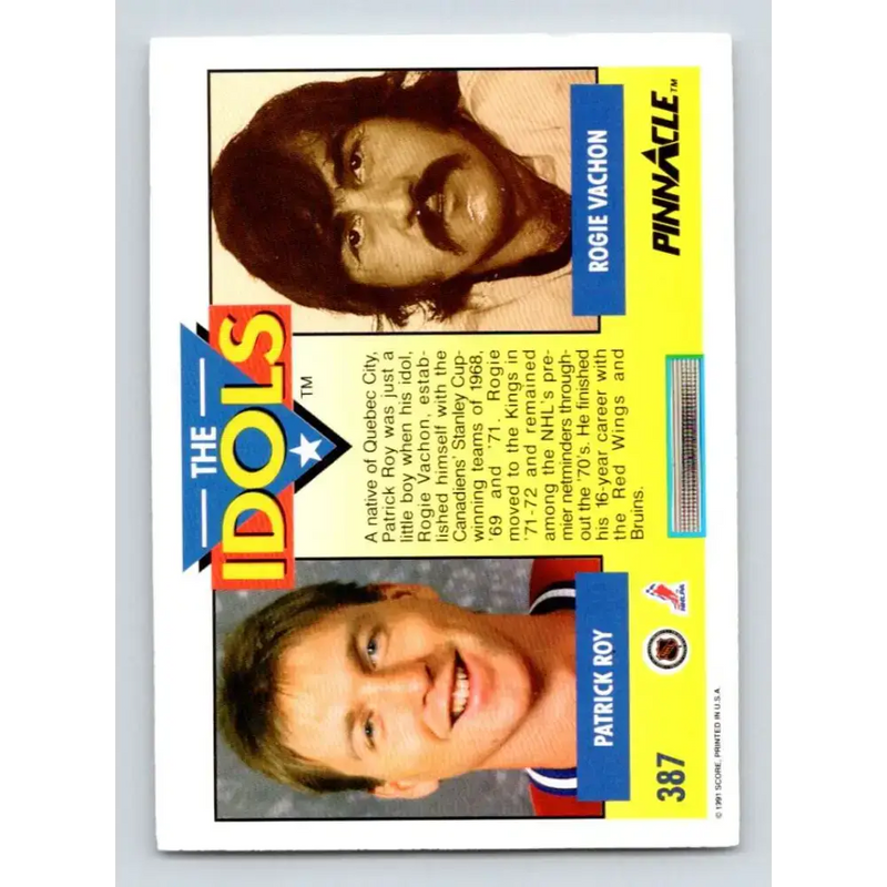 1991-92 Pinnacle #387 Rogie Vachon/Patrick Roy NM-MT Montreal Canadiens Hockey Card - Hockey Card Single