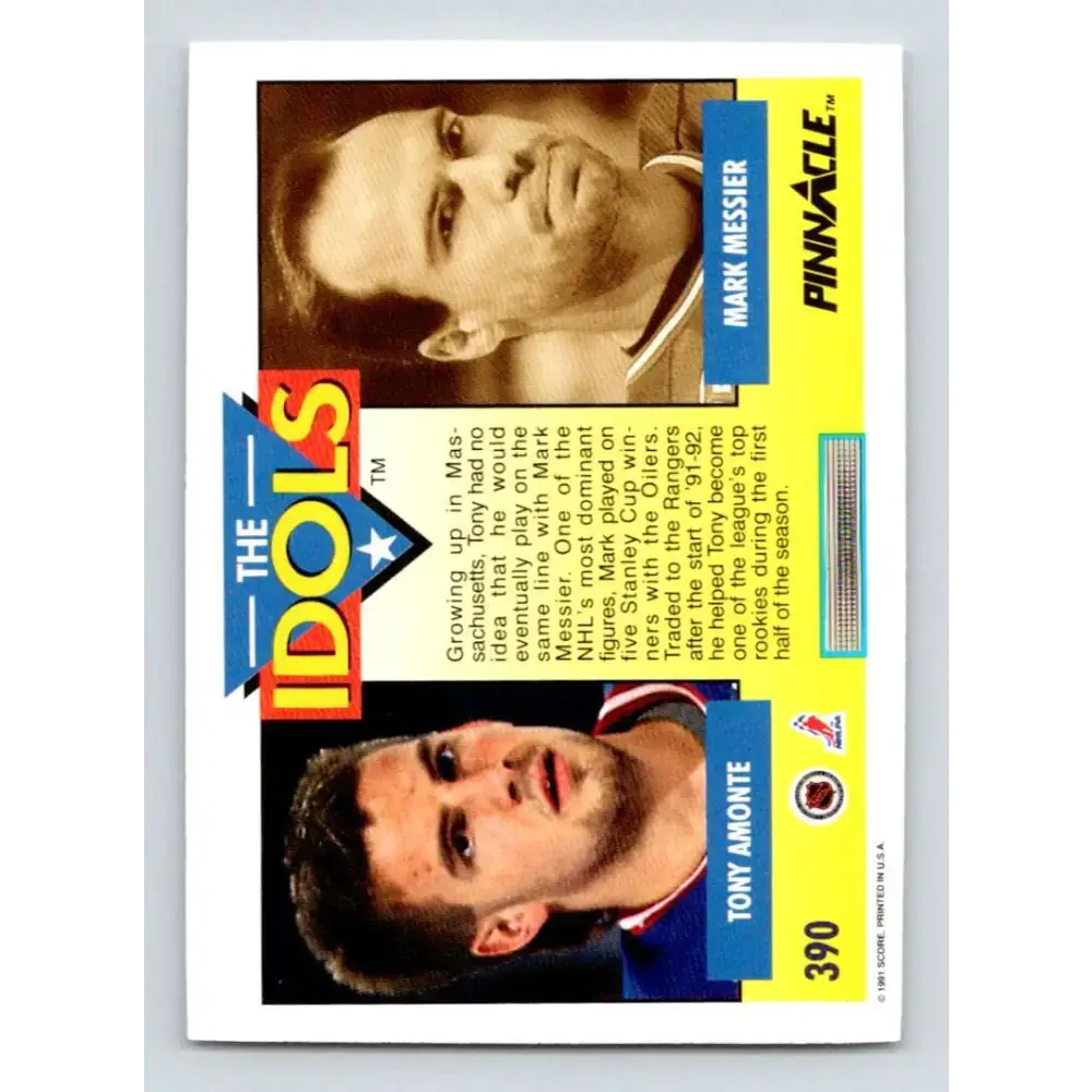1991-92 Pinnacle #390 Tony Amonte/Mark Messier NM-MT New York Rangers Hockey Card - Hockey Card Single