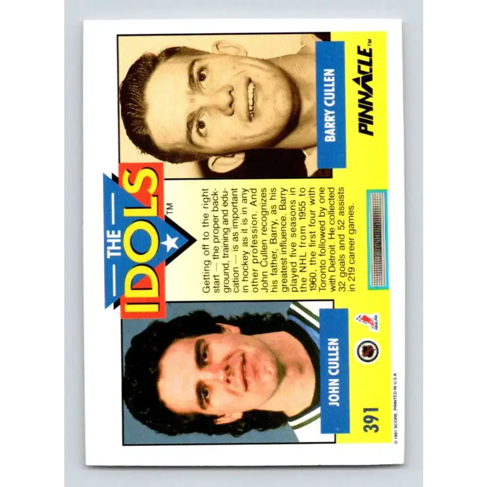 1991-92 Pinnacle #391 John Cullen/Ray Cullen NM-MT Hartford Whalers Hockey Card - Hockey Card Single